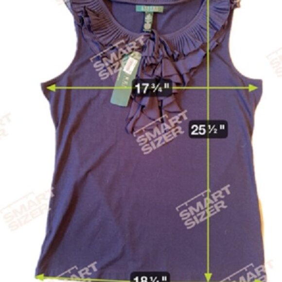 LAUREN RALPH LAUREN WOMEN'S SLEEVELESS NAVY BLUE RAYON RUFFLE BLOUSE LARGE, NWT - Picture 13 of 13
